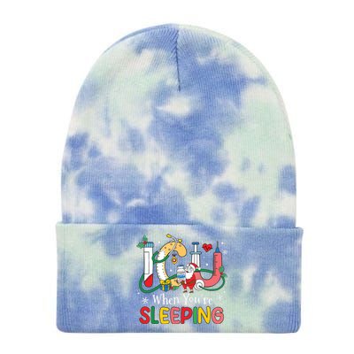 Christmas Icu Nurse Crew Santa Icu When Yourre Sleeping Tie Dye 12in Knit Beanie