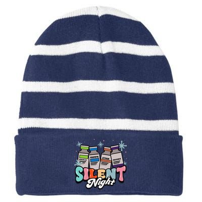 Christmas Icu Nurse Silent Night Intensive Care Nursing Xmas Striped Beanie with Solid Band