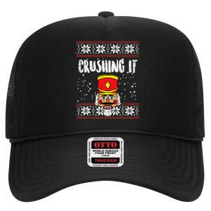 Crushing It Nutcracker Ugly Xmas holiday 2024 High Crown Mesh Back Trucker Hat