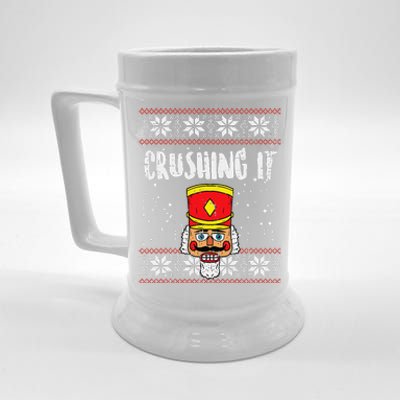 Crushing It Nutcracker Ugly Christmas Xmas Funny Funny Beer Stein