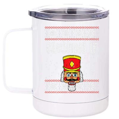 Crushing It Nutcracker Ugly Christmas Xmas Funny Funny 12 oz Stainless Steel Tumbler Cup