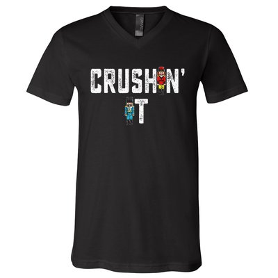 Crushin It Nutcracker Funny Nut Cracker Christmas Wo Girl V-Neck T-Shirt