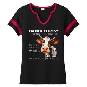 Cow Im Not Clumsy The Floor Just Hates Me Funny Ladies Halftime Notch Neck Tee