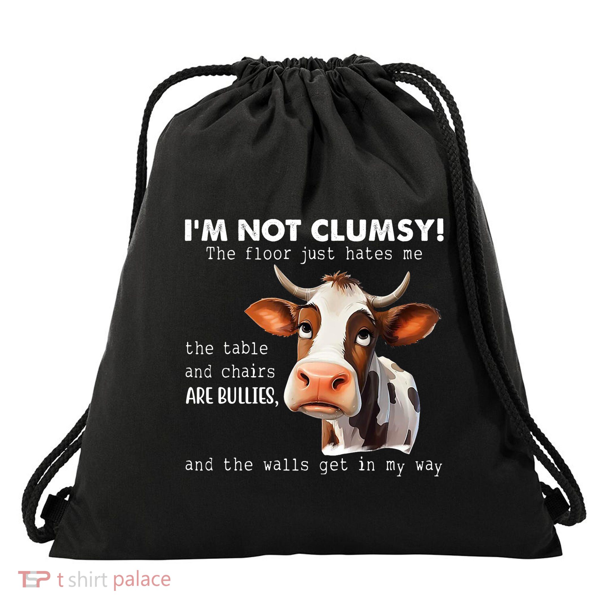 Cow Im Not Clumsy The Floor Just Hates Me Funny Drawstring Bag