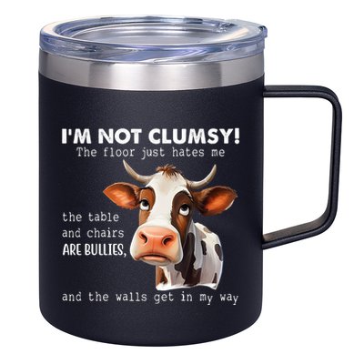 Cow Im Not Clumsy The Floor Just Hates Me Funny 12oz Stainless Steel Coffee Mug
