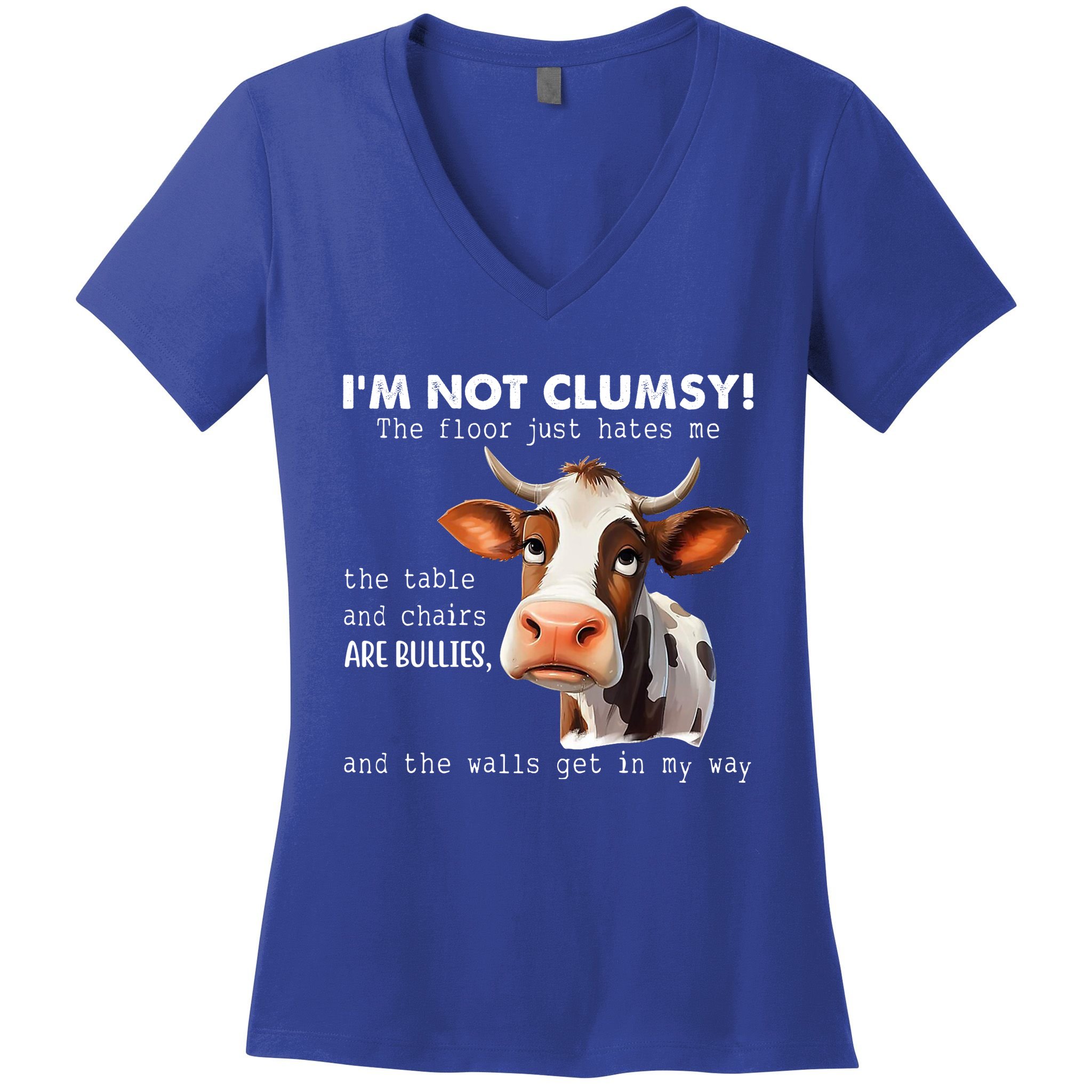 Cow Im Not Clumsy The Floor Just Hates Me Funny Women's V-Neck T-Shirt