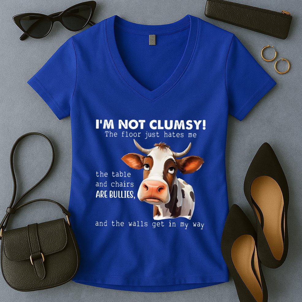 Cow Im Not Clumsy The Floor Just Hates Me Funny Women's V-Neck T-Shirt
