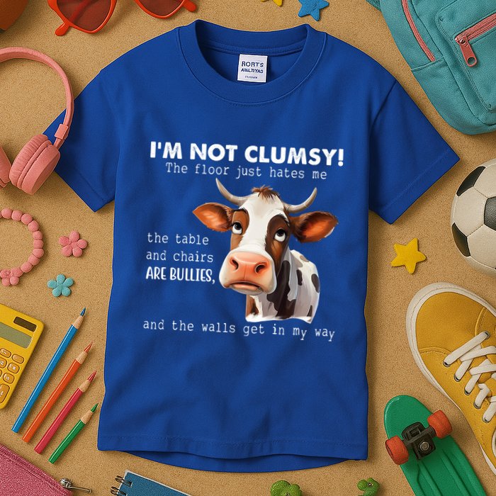 Cow Im Not Clumsy The Floor Just Hates Me Funny Kids T-Shirt