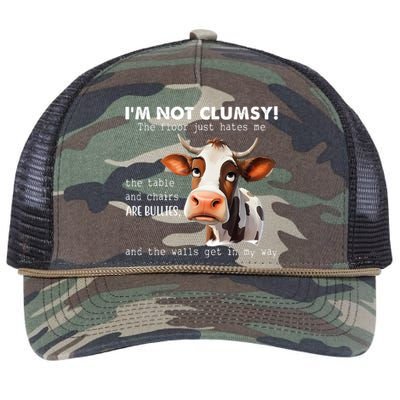 Cow Im Not Clumsy The Floor Just Hates Me Funny Retro Rope Trucker Hat Cap