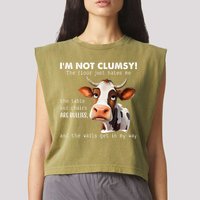 Cow Im Not Clumsy The Floor Just Hates Me Funny Garment-Dyed Women's Muscle Tee