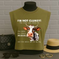 Cow Im Not Clumsy The Floor Just Hates Me Funny Garment-Dyed Women's Muscle Tee