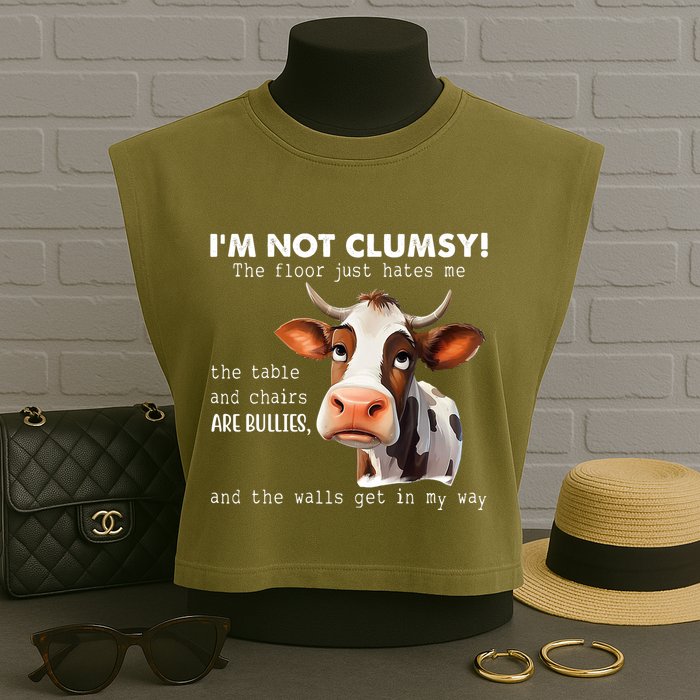 Cow Im Not Clumsy The Floor Just Hates Me Funny Garment-Dyed Women's Muscle Tee