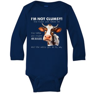 Cow Im Not Clumsy The Floor Just Hates Me Funny Baby Long Sleeve Bodysuit