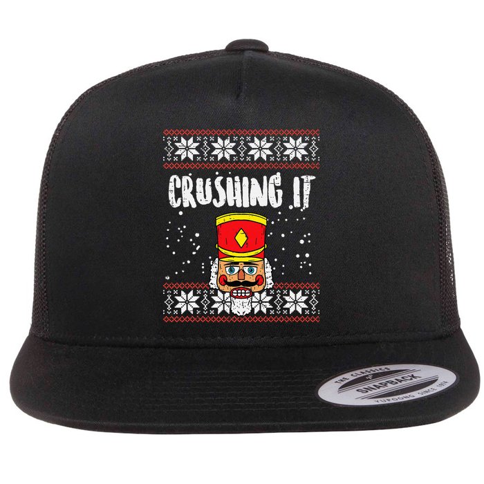 Crushing It Nutcracker Ugly Christmas Xmas Flat Bill Trucker Hat