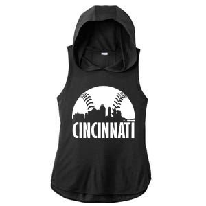 Cincinnati Baseball Skyline Ladies PosiCharge Tri-Blend Wicking Draft Hoodie Tank