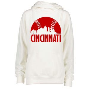 Cincinnati Baseball Skyline Womens Funnel Neck Pullover Hood