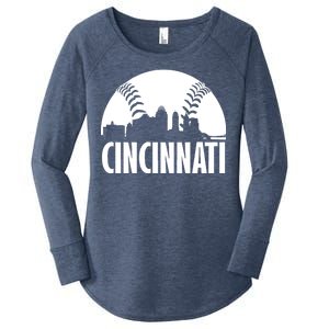 Cincinnati Baseball Skyline Women's Perfect Tri Tunic Long Sleeve Shirt