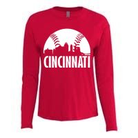 Cincinnati Baseball Skyline Womens Cotton Relaxed Long Sleeve T-Shirt