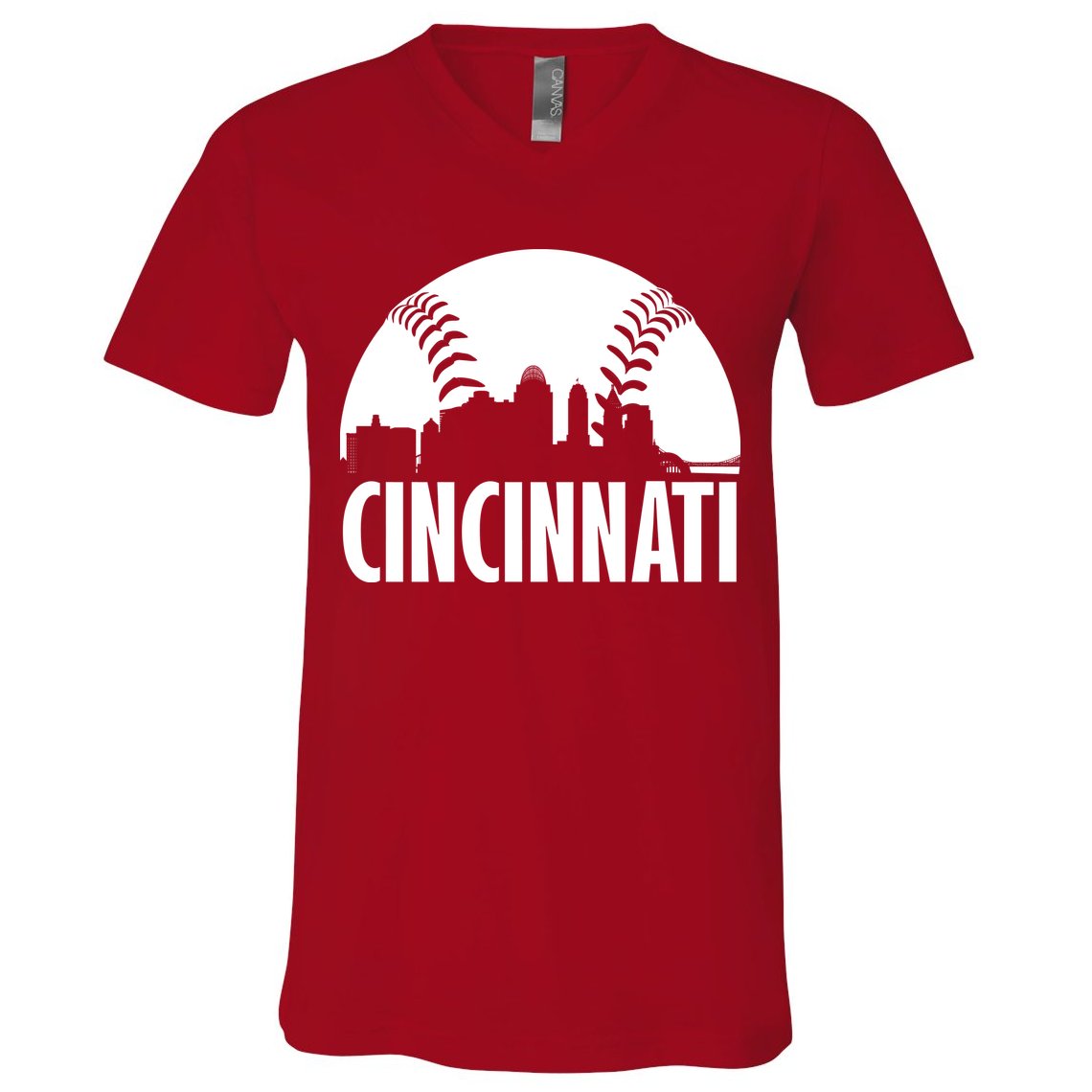 Cincinnati Baseball Skyline V-Neck T-Shirt