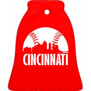 Cincinnati Baseball Skyline Ceramic Bell Ornament