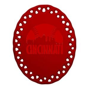 Cincinnati Baseball Skyline Ceramic Oval Ornament