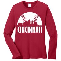 Cincinnati Baseball Skyline Ladies Long Sleeve Shirt