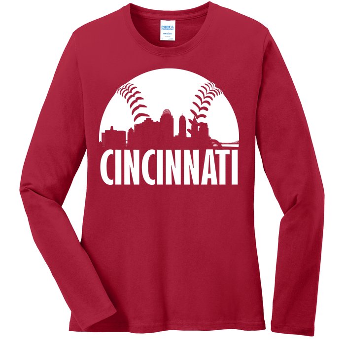 Cincinnati Baseball Skyline Ladies Long Sleeve Shirt