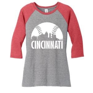 Cincinnati Baseball Skyline Women's Tri-Blend 3/4-Sleeve Raglan Shirt