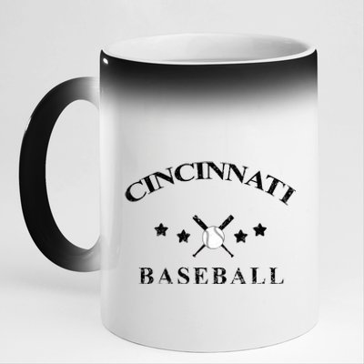 Cincinnati Vintage Baseball Throwback Retro 11oz Black Color Changing Mug