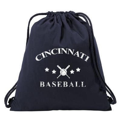 Cincinnati Vintage Baseball Throwback Retro Drawstring Bag