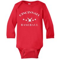 Cincinnati Vintage Baseball Throwback Retro Baby Long Sleeve Bodysuit