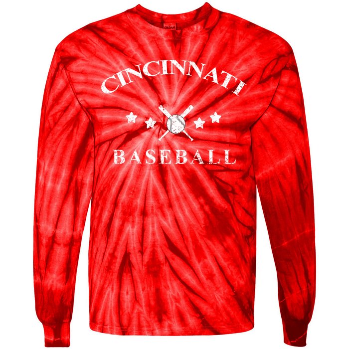 Cincinnati Vintage Baseball Throwback Retro Tie-Dye Long Sleeve Shirt