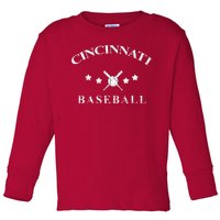 Cincinnati Vintage Baseball Throwback Retro Toddler Long Sleeve Shirt