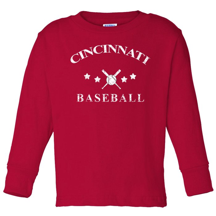 Cincinnati Vintage Baseball Throwback Retro Toddler Long Sleeve Shirt