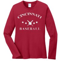 Cincinnati Vintage Baseball Throwback Retro Ladies Long Sleeve Shirt