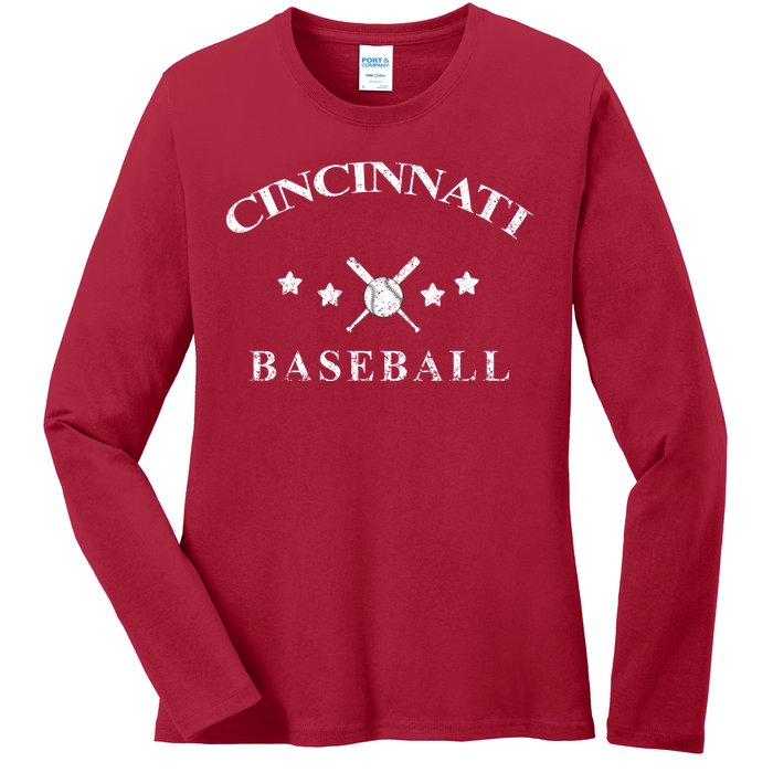 Cincinnati Vintage Baseball Throwback Retro Ladies Long Sleeve Shirt