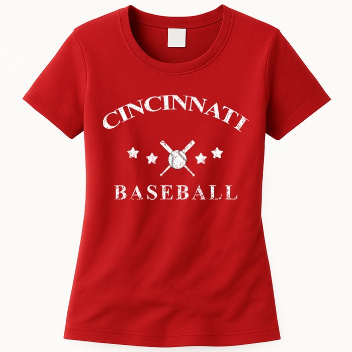 Cincinnati Vintage Baseball Throwback Retro Womens T-Shirt