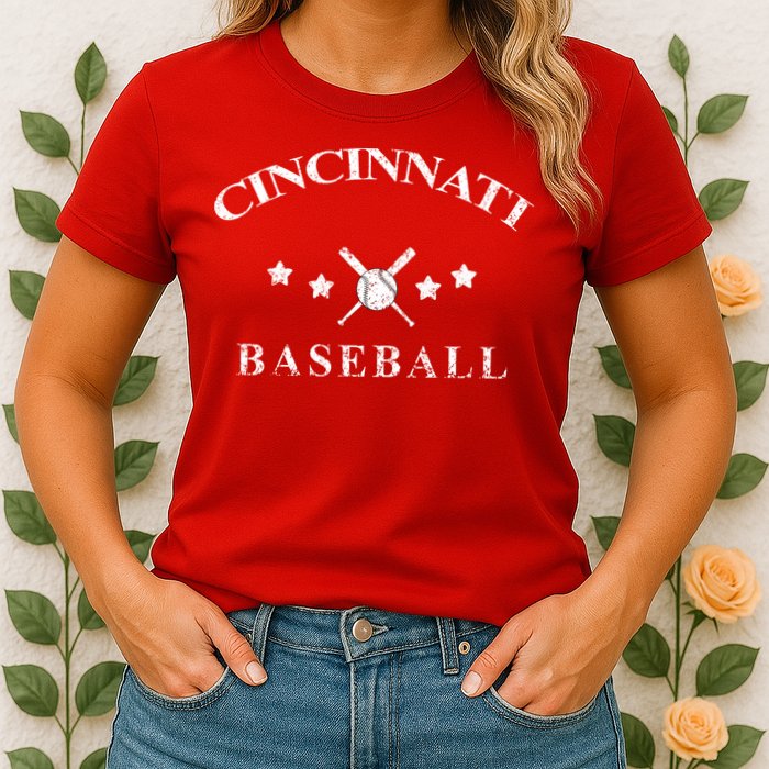 Cincinnati Vintage Baseball Throwback Retro Womens T-Shirt