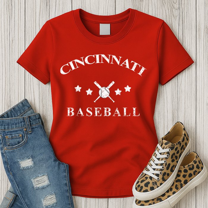 Cincinnati Vintage Baseball Throwback Retro Womens T-Shirt