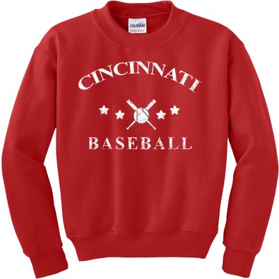 Cincinnati Vintage Baseball Throwback Retro Kids Sweatshirt