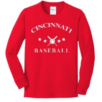 Cincinnati Vintage Baseball Throwback Retro Kids Long Sleeve Shirt