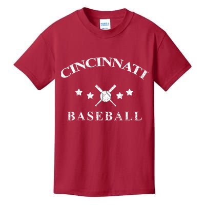 Cincinnati Vintage Baseball Throwback Retro Kids T-Shirt