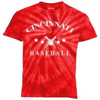 Cincinnati Vintage Baseball Throwback Retro Kids Tie-Dye T-Shirt