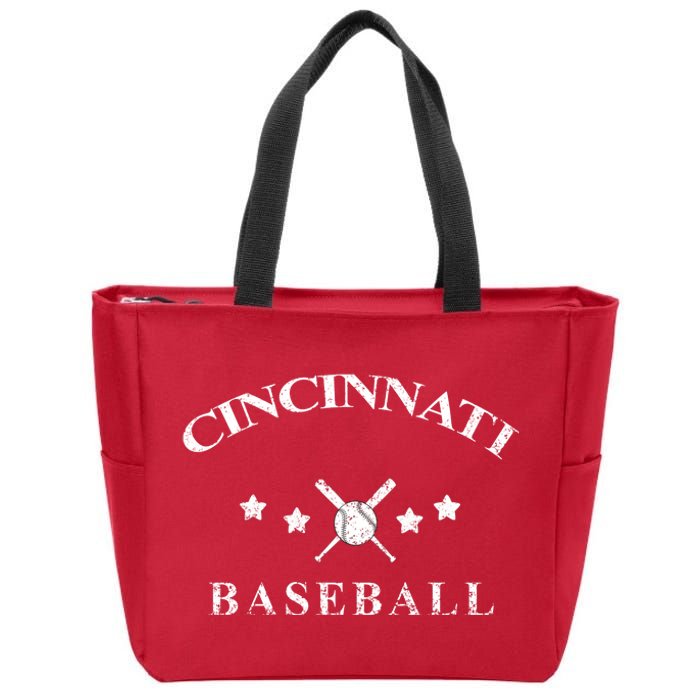 Cincinnati Vintage Baseball Throwback Retro Zip Tote Bag