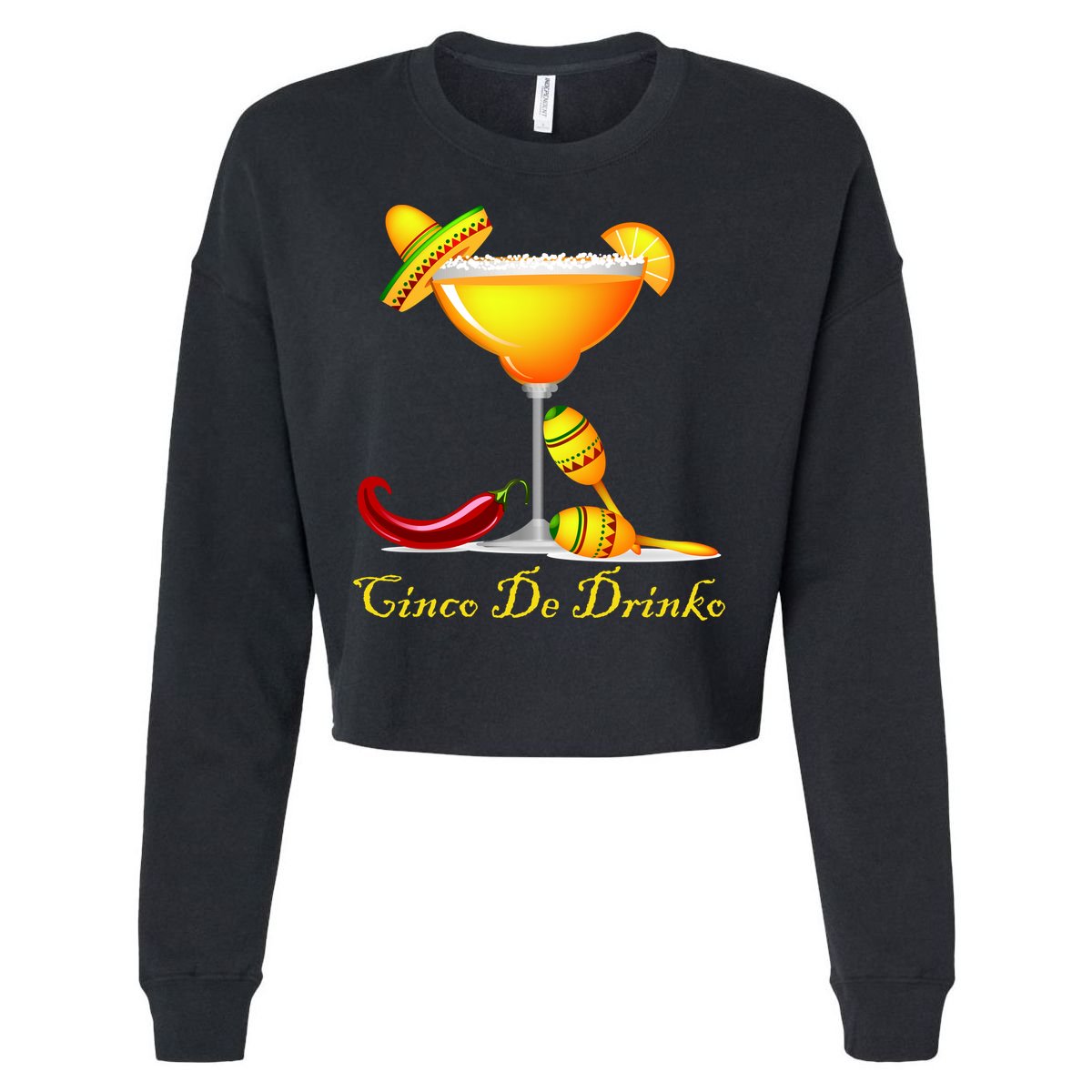 Cinco De Drinko Margarita Mayo Funny Day of the Dead Cropped Pullover Crew