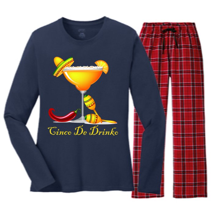 Cinco De Drinko Margarita Mayo Funny Day of the Dead Women's Long Sleeve Flannel Pajama Set 