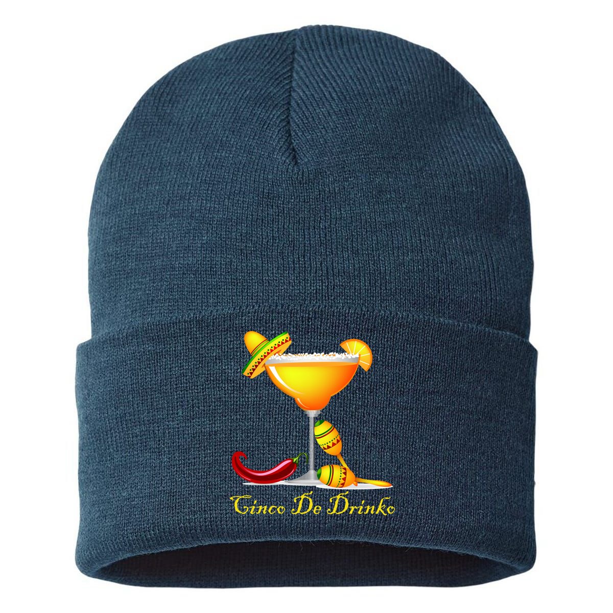 Cinco De Drinko Margarita Mayo Funny Day of the Dead Sustainable Knit Beanie