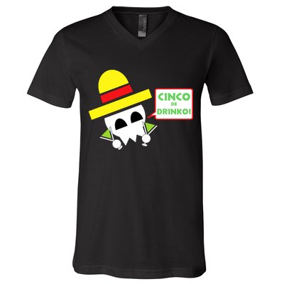Cinco De Drinko Skull Cinco De Mayo V-Neck T-Shirt