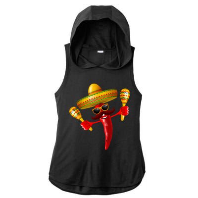 Cinco De Mayo Chili Pepper Dancing Moustache Mexican Ladies PosiCharge Tri-Blend Wicking Draft Hoodie Tank