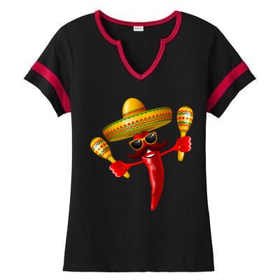 Cinco De Mayo Chili Pepper Dancing Moustache Mexican Ladies Halftime Notch Neck Tee